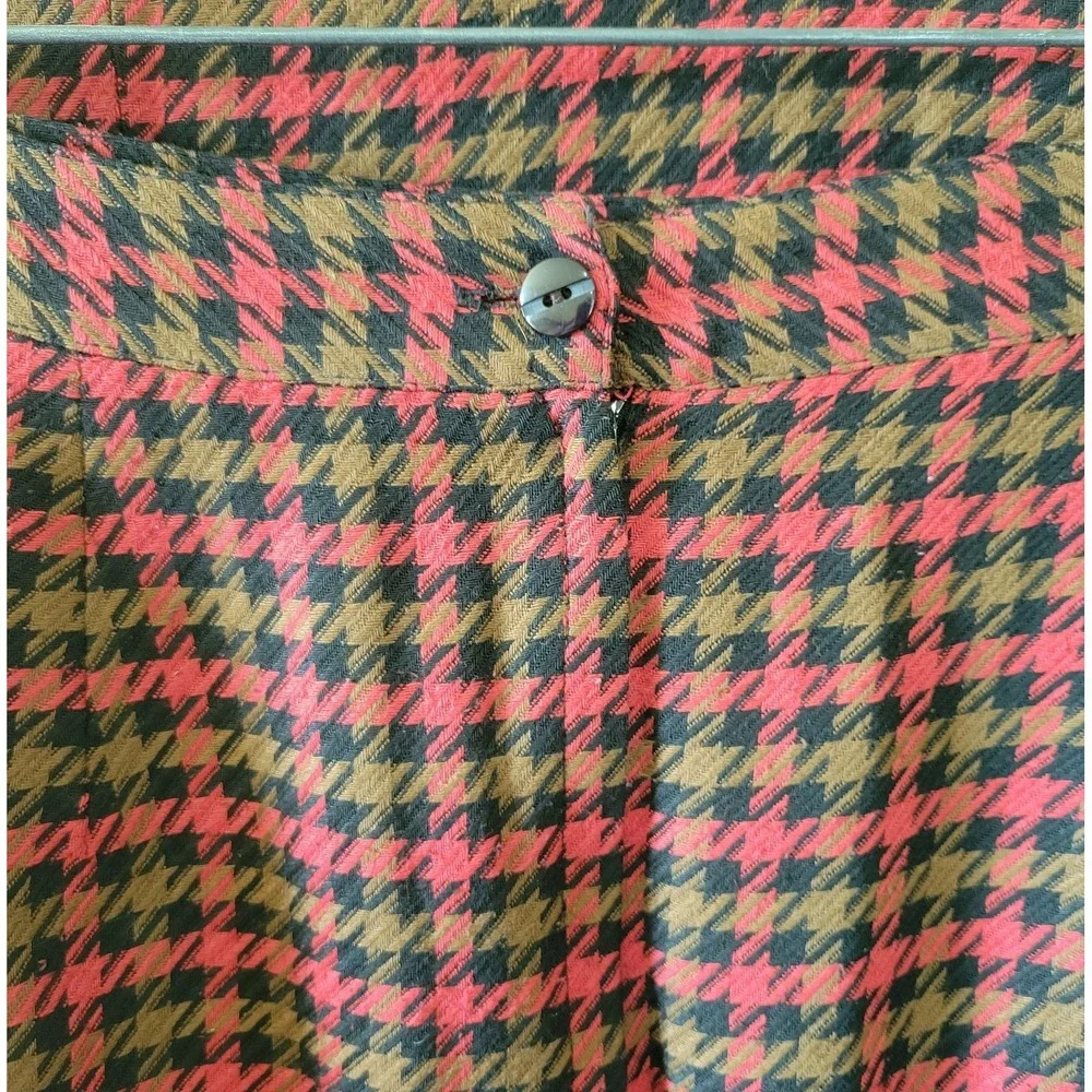 CC Courtenay Skirt Suit Size 10 Red Black Olive Houndstooth Plaid Pockets Bolero